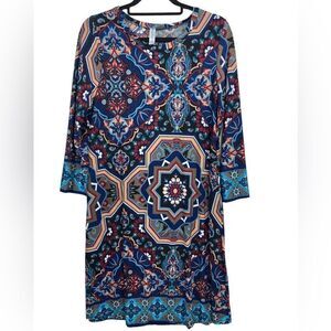 Paisley Grace Boutique Sz Lrg Allover Boho Mandela Design Pullover Dress